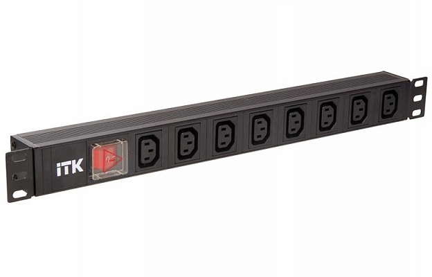 PH12-8C133 ITK PDU 8 розеток C13, с LED выкл, 1U, вх. C14, без шнура