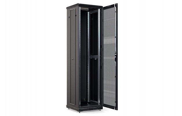 Шкаф телекоммуникационный напольный 19", 47U (800x1000), ШТ-НП-М-47U-800-1000-П-Ч, передняя дверь перфорация, черный ССД внешний вид 4