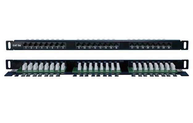 244076 PPHD-19-24-8P8C-C5E-110D Hyperline 19" High Density Patch Panel, 0.5U, 24 RJ-45 Ports, Cat. 5e, Dual IDC