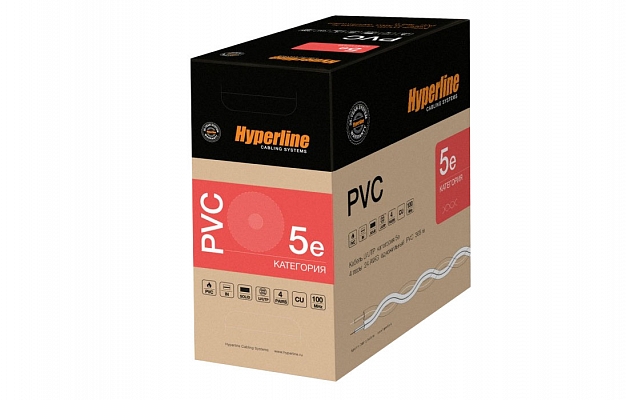 41903 Hyperline UUTP4-C5E-S24-IN-PVC-GY-305 (305 m) Twisted Pair Cable, Unshielded U/UTP, Category 5e, 4 pairs (24 AWG), Solid, PVC внешний вид 1